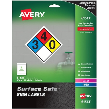 Avery Label, Sign, Rem, 8X8, Wht, 15Pk AVE61513